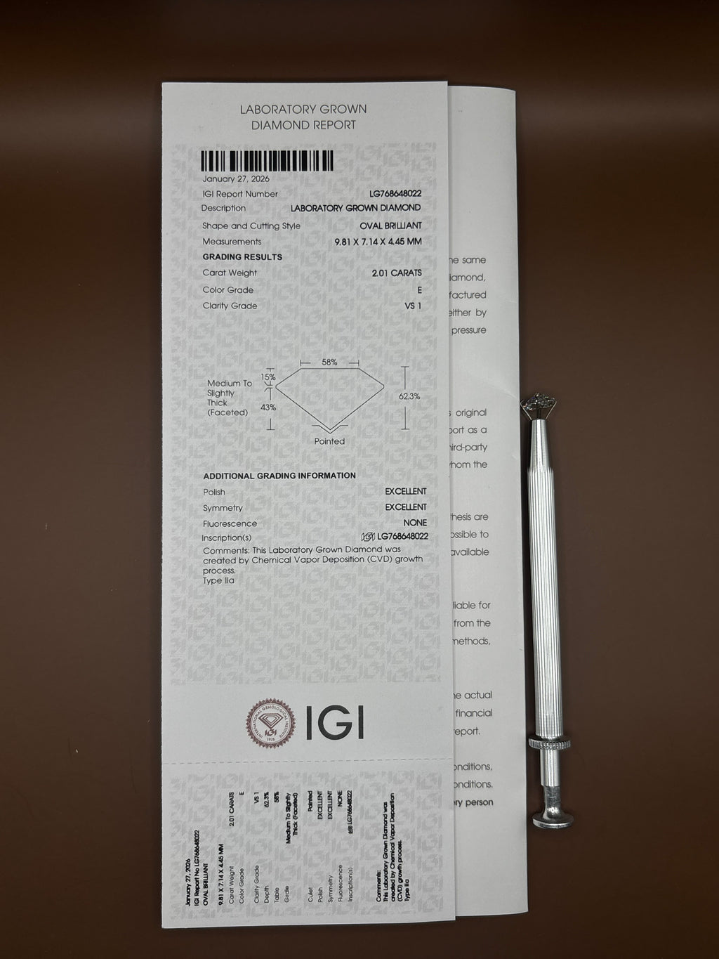 Oval Brilliant 2.01ct E VS1