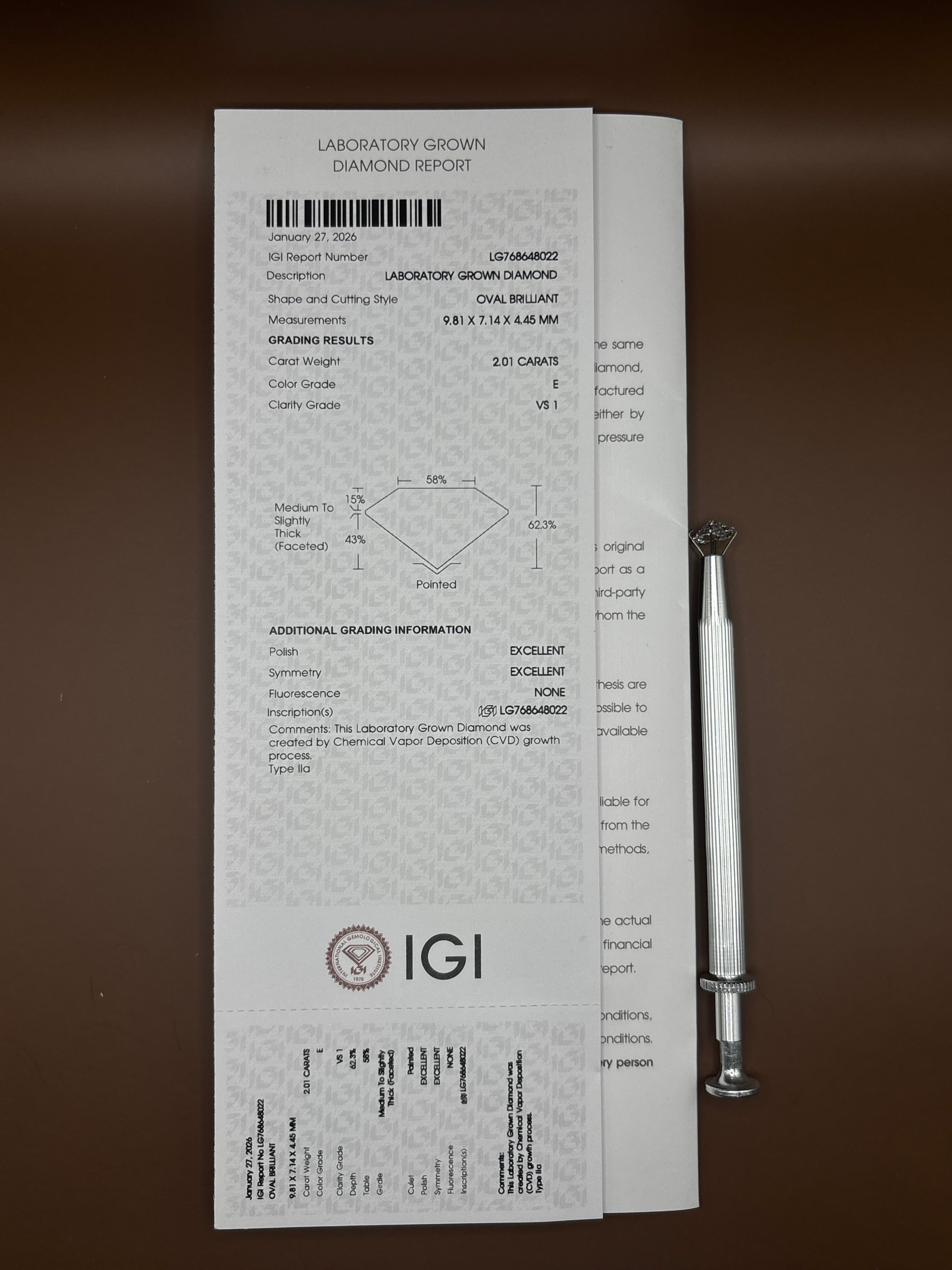 Oval Brilliant 2.01ct E VS1